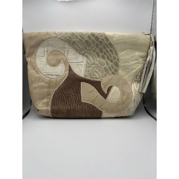 Vintage Gary Silverman Cream Brown Snake Skin Shoulder Bag Handbag - Made In USA - Picture 1 of 14